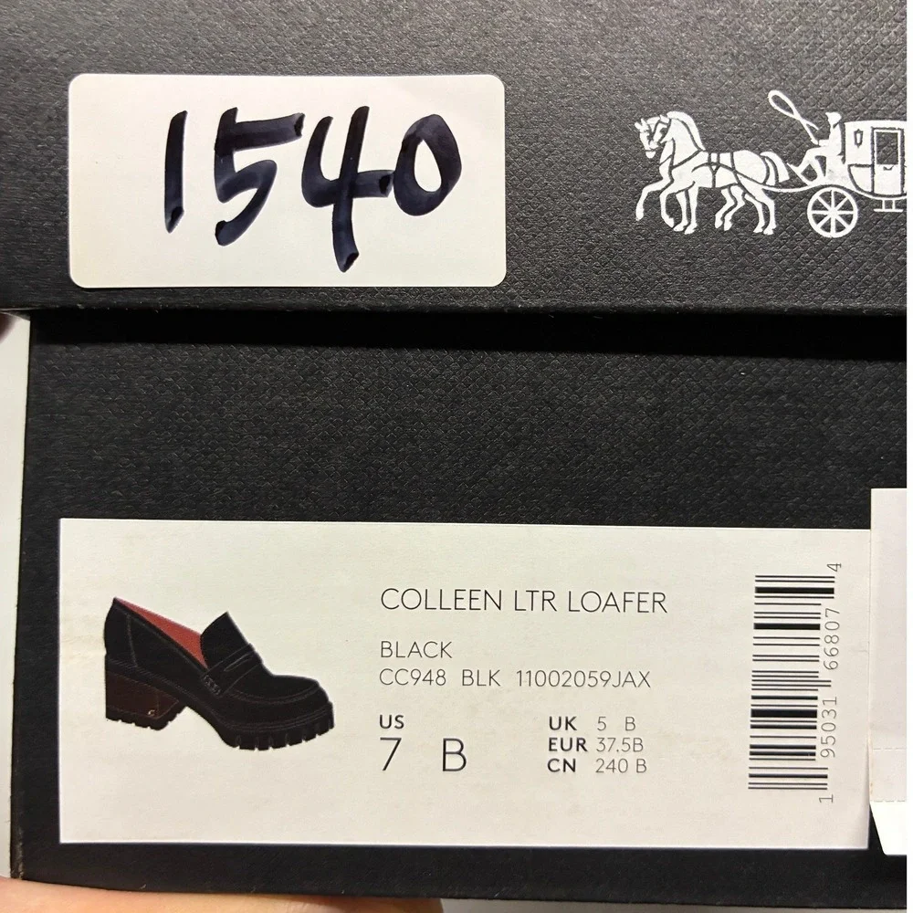 Coach Colleen Platform Lug Sole Loafers Womens 7 Black Leather CC948 Chunky